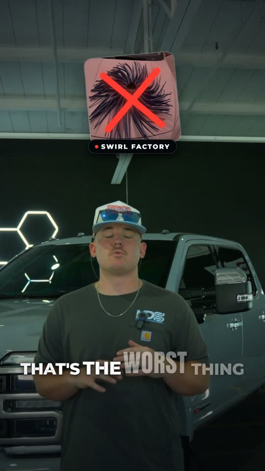 Detailing ad with a swirl-marks callout over a truck